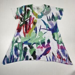 Inbah Shirt Womens Medium White Multicolor Abstract‎ Tunic Swing Made USA TS87K